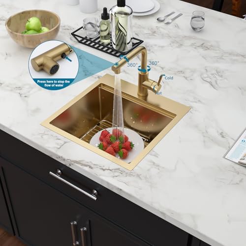 18 Inch Gold Drop In Outdoor Bar Sink with Accessories - Image 4