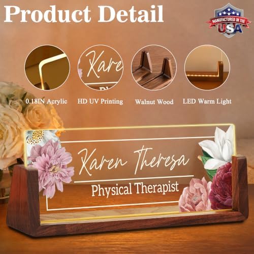 Custom Name Plate for Desk with LED Walnut Frame, Office Desk Decor - Image 2