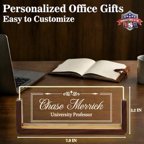 Custom Name Plate for Desk with LED Walnut Frame, Office Desk Decor - Image 4