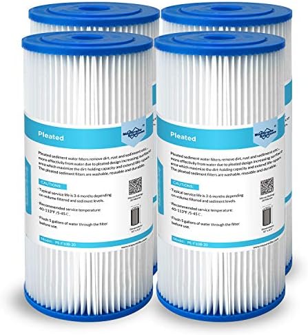 Membrane Solutions 20 Micron Pleated Water Filter Home 10"x4.5" Whole House Heavy Duty Sediment Replacement Cartridge Compatible with ECP10-1,ECP20-BB,R50-BBSA,FXHSC,CB1-SED10-BB (4 Pack) by MembraneSolutions