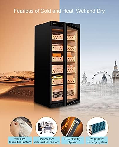 Cigar Climate Control Cabinet, Raching MON1800 Cigar Humidor Cabinet with Ammonia Removal, 220L Wood Frame Cabinet for Cigar Storing&Aging - Black - Image 2