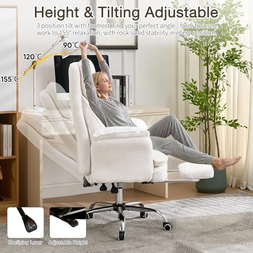 JOMEED Cloud Cross Legged Office Chair with Footrest,Flip Armrest,White - Image 6