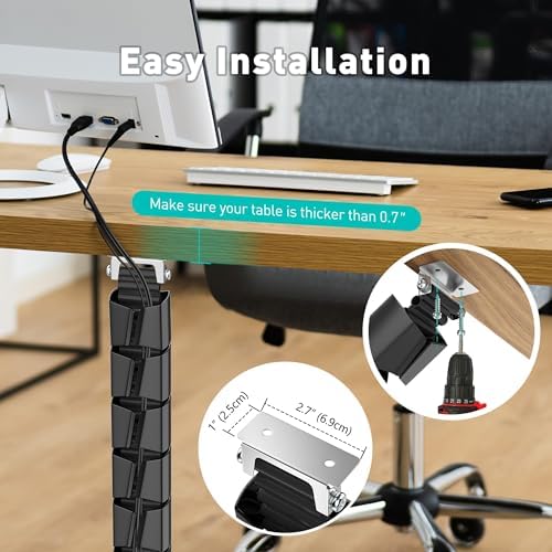 Heavy Duty Screw-in Cable Management Spine, 4-Channel Under Desk Vertebrae Cord Organizer for Wood & Laminate Standing Desks, Adjustable Floor-to-Desktop Wire Raceway with Weighted Base - Image 2