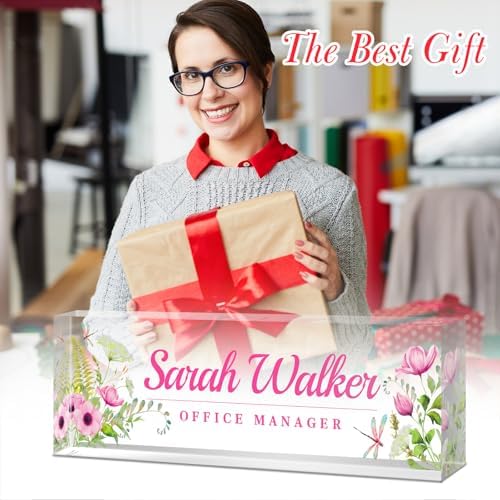 Custom Name Plate for Desk - Desk Name Plate Personalized - Acrylic Office Desk Accessories - Appreciation Gifts for Coworkers Employee Teacher Staff Boss - Office Decor for Women Men (Pink Flowers B) - Image 2