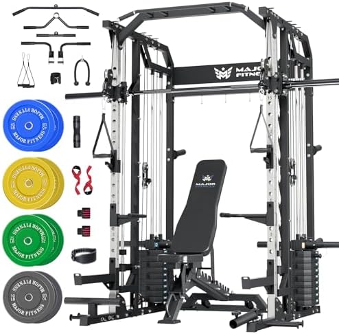 Major Fitness Drone2 Advanced Training Smith Machine – All-in-One Home Gym Squat Rack with Aluminum Pulley Set, Weight Bar, Dual LAT Pull-Down Systems & Cable Crossover Machine for Full-Body Workouts by MAJORFITNESS