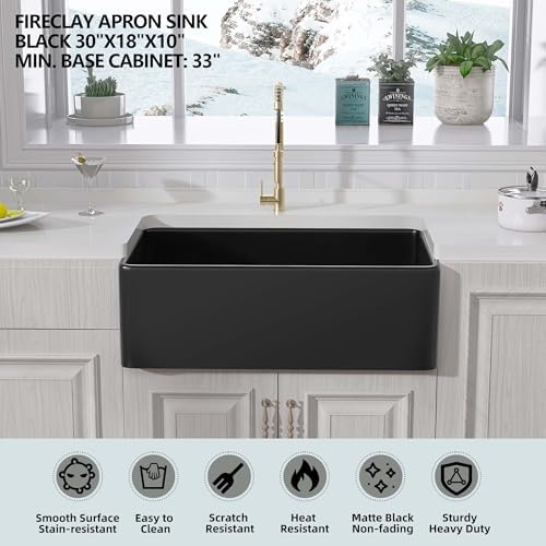 Miuara Farmhouse Sink 30 x 18 Inch Black Fireclay Apron Front Kitchen Sink - Image 4