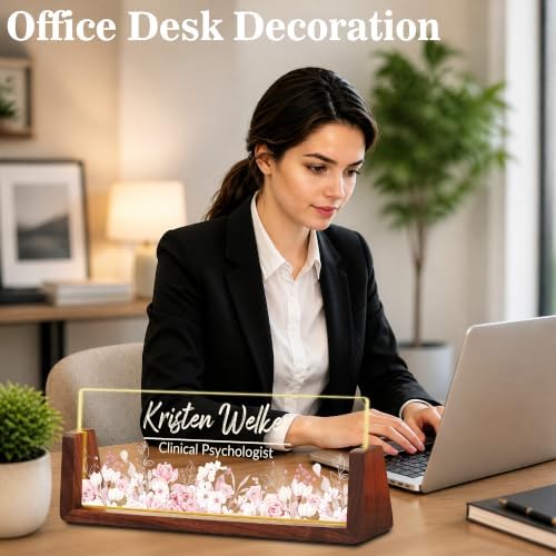 Custom Name Plate for Desk with LED Walnut Frame, Office Desk Decor - Image 5