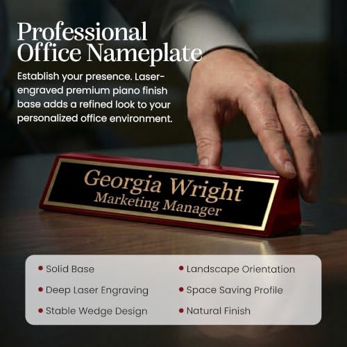 Gem Awards Custom Name Plate for Desk, Red Piano Insert, 2x8 Inch - Image 2
