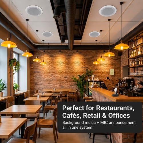 Herdio 180W 70V Commercial Bluetooth Amplifier System with 8-Pack 6 Inch Ceiling Speakers, USB/SD/Optical/Mic Inputs, 15W/7.5W/3W Adjustable Taps for Restaurant Bar Cafe Office - Image 5