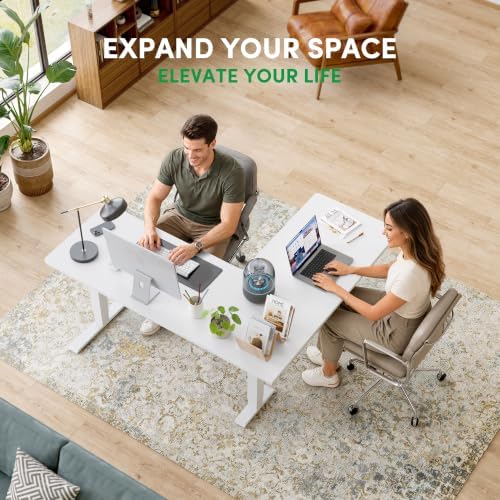 FEZIBO 63" x 55" L-Shaped Standing Desk - Adjustable Corner Desk L Shape, L-Shaped Adjustable Desk with Splice Board, L Shape Standing Desk, White - Image 2