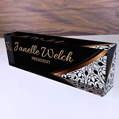Artblox Office Desk Name Plate Personalized | Custom Name Plates for Desks | Abstract Flower Design On Clear Acrylic Glass | Office Desk Decor - (8" x 2.5") by Artblox