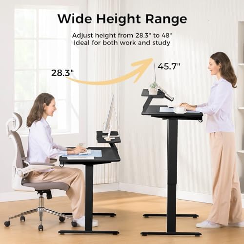 COMHOMA Electric Standing Desk with Drawers, 55 x 24 Inch Sit Stand up Desk with Monitor Stand, Laptop Stand, Height Adjustable Home Office Computer Desks with Memory Preset Controller (Black) - Image 3