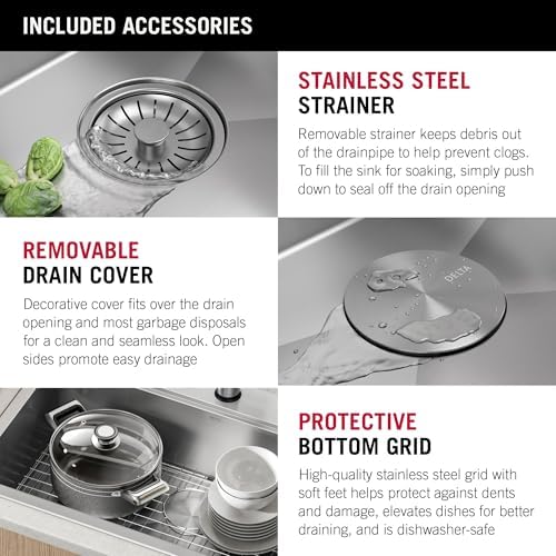 DELTA FAUCET DELTA Rivet 33-Inch Workstation Kitchen Sink Drop-In Top Mount 16 Gauge Stainless Steel Single Bowl with WorkFlow Ledge and Chef’s Kit of 5 Accessories, 95A931-33S-SS - Image 6