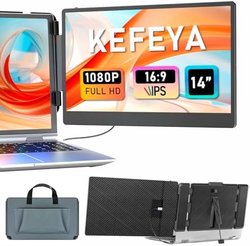 KEFEYA Laptop Screen Extender, 14" Portable Monitor for Laptops 13-17", 1080P FHD IPS Monitor Extender for Laptop with USB-C/HDMI Port, Plug n Play for Windows/Chrome/Mac/Switch/PS5 by KEFEYA
