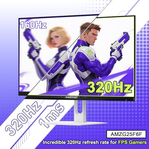 Amzfast 25 Inch White Gaming Monitor 320Hz/300Hz/240Hz, FHD 1080P 1ms Fast IPS Monitor, 12 Months Warranty Exchange (DP Cable) TÜV Rheinland Eye Care | AI Crosshair, Night Vision Function, AMZG25F6F - Image 3
