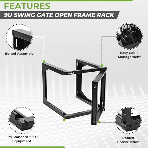 NavePoint 9U Server Rack with Swing Gate - Wall Mount Rack for 19 Inch IT & AV Equipment - 24' Deep, Black - Image 2