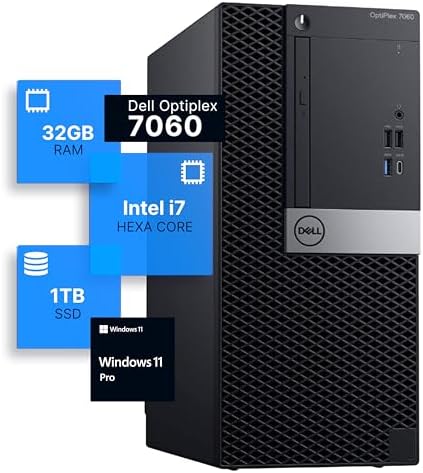 Dell Optiplex 7060 Tower Desktop Computer | Intel i7-8700 (3.4) | 32GB DDR4 RAM | 1TB SSD Solid State | Windows 11 Pro | Internal Wi-Fi 6 PCIe Adapter (Renewed) by Amazon+Renewed