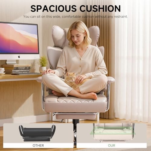 COMHOMA Big and Tall Office Chair, High Back Leather Gaming Chair with Footrest, Executive Ergonomic Office Chairs with Pocket Spring Lumbar Support and with Outward Fixed Soft Armrests - Image 7