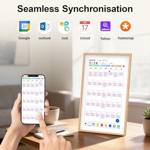 Digital Calendar 15.6" Digital Wall Planners for Family Schedules, Electronic Calendar with 1920*1080 Interactive Touchscreen, Digital Photo Frame Built-in 64GB Memory, Smart Calendar-Wooden - Image 2