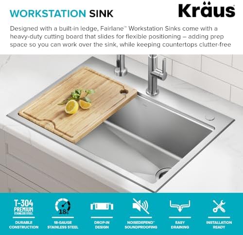 KRAUS Fairlane 25 in Drop In/Top Mount Workstation Single Bowl 18-Gauge Stainless Steel Kitchen Sink with Accessories, KWT611-25 - Image 3