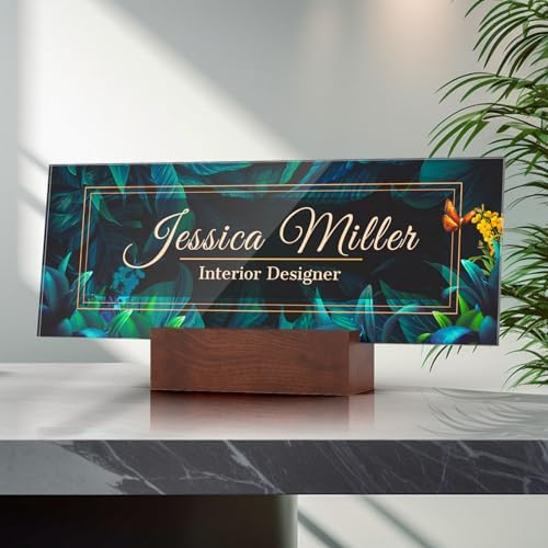 Personalized Acrylic Desk Name Plate with Walnut Wood Base by nyareka