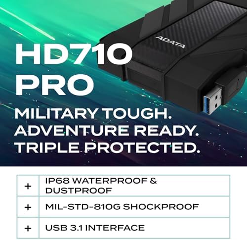 ADATA HD710 Pro - 2 TB External Hard Drive - Shockproof, Waterproof & Dustproof - Durable Storage - For Gamers, Students & Professionals - Mac, PC & Linux Compatible - Black - AHD710P-2TU31-CBK - Image 2
