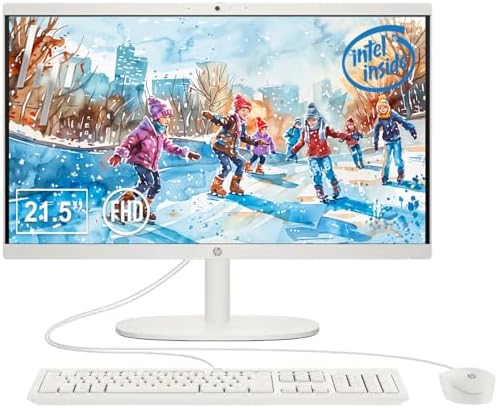 HP 22" All-in-One Desktop Computer, 32GB DDR5 RAM, 128GB UFS Storage,13th Gen Intel Quad-Core CPU, FHD VA Display, WiFi 6, Bluetooth 5.3, RJ45, USB-C (10Gbps), UHD Graphics, 720p Cam, Cashmere White by Unknown