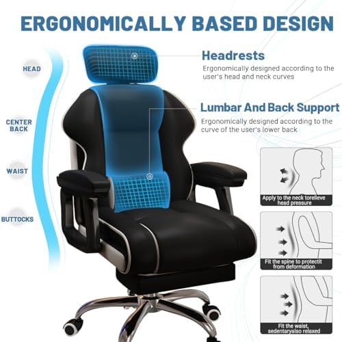 Executive Computer Chair Home Office Desk Chair,Adjustable Angle, Ergonomic Adjustable Height PU Leather Chairs with Cushions Armrest for Long Time Seating-High Office Chair with Footrest - Image 3