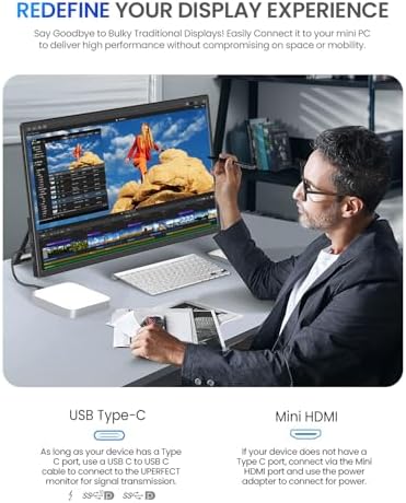 UPERFECT 21.5” 120HZ Touchscreen Portable Monitor w/Stand & VESA, Large Portable Gaming Monitor with HDMI Type C, External Display for Laptops, Steamdeck, MacBook, Phones, Mini PC - Image 5