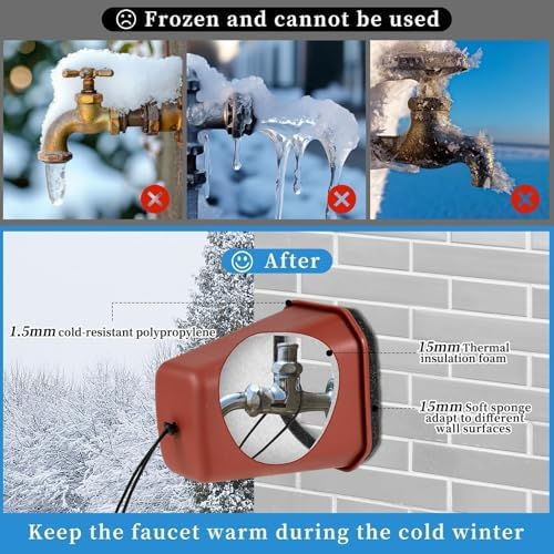 2 Pack 2026 Upgrade Extra Large Outdoor Faucet Cover for Winter Freeze Protection 8.5x7x5.5in Thick Plastic Foam Hose Bib Spigot Cover Winter Insulated with Reflective Strips (Red) - Image 3