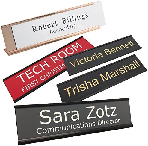 Personalized Desk Name Plates - Custom Office Wall or Desk Name Plates With Aluminum Holder With Two Lines of Laser Engraved Text, 2" x 8" by GriffcoSupply