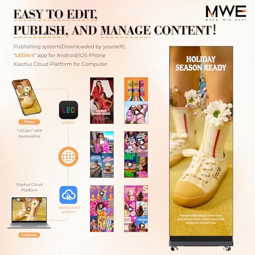 MWE P1.86 LED Poster Screen with Flight Case, 80" LED Digital Signage Display with Publishing System, Foldable Advertising Display Kiosk Video Wall for Events, WiFi/USB/HDMI (1 Panel) - Image 5