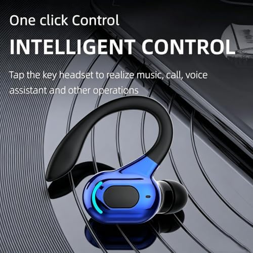 Wireless Headset Business Headphones,Waterproof Hanging Single Ear Earbuds,Mono Wireless Headset Noise Cancelling Sports Wireless Earpiece with Mic for Smart Phones (Blue) - Image 5