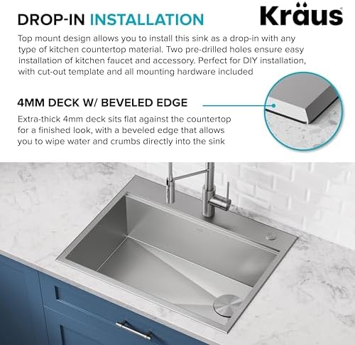 KRAUS Kore 30-Inch Drop In/Top Mount Workstation 16 Gauge Single Bowl Stainless Steel Kitchen Sink with Accessories, KWT310-30 - Image 6
