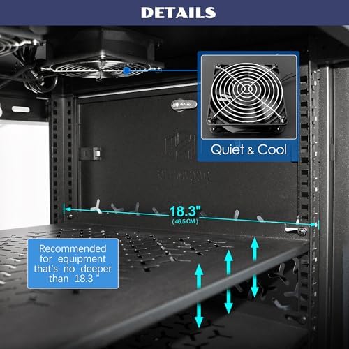 12U Wall Mount Server Cabinet with A Lockable Front Vented Door, Cooling Fans, Removable Side Panels - 60cm Depth, 19" Network Rack Including 2 PCS Full-Size Rack Shelves for IT Equipment - Image 3