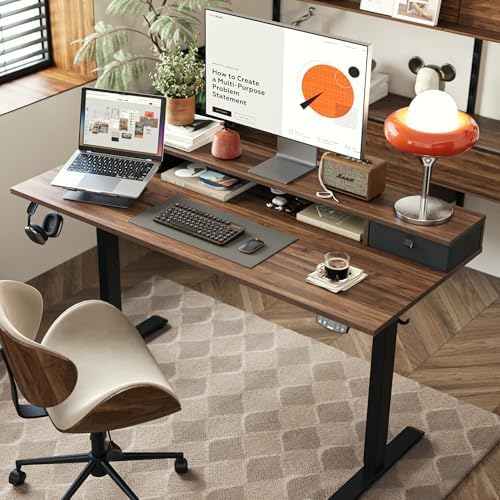 Agilestic 48 x 24 Inches Electric Standing Desk with 2 Storage Drawers, Adjustable Height Sit and Stand Computer Table with Splice Board, Dark Walnut - Image 2