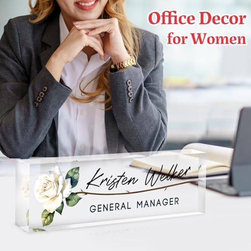 Custom Name Plate for Desk - Personalized Gifts for Coworkers, Boss, Employees, Teacher, Nurse - Office Decor for Women Men - Employee Appreciation Gifts (White Rose) - Image 5