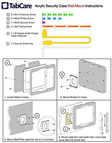 Anti-Theft Acrylic VESA Enclosure for Galaxy TAB A E S 8" 8.4" Tablet with Free Wall Mount Kit & 90-Degree Angle Charge Cable (TAB A 8.0 2018 SM-T387, Black) - Image 4