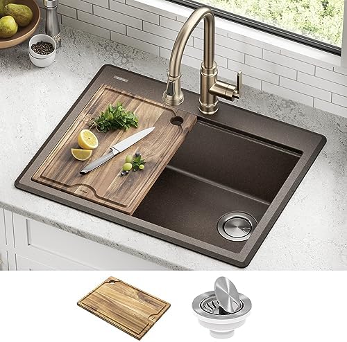 KRAUS Bellucci 28-inch Granite Workstation Drop In Top Mount Single Bowl Kitchen Sink in Metallic Black with Accessories, KGTW12-28MBL - Image 5
