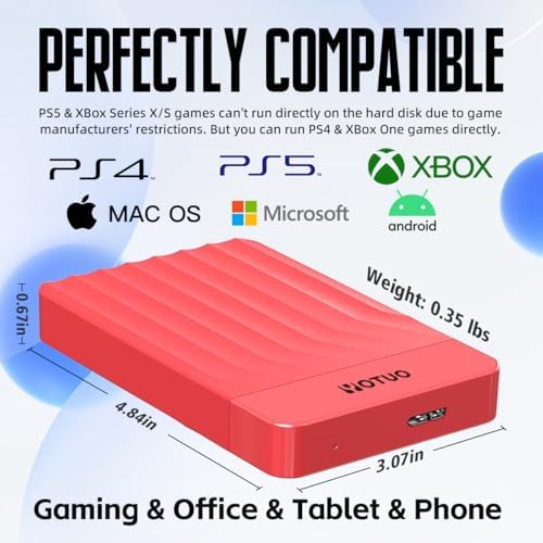 YOTUO 500GB External Hard Drive, Portable Storage Expansion HDD, USB 3.0 & USB-C for PC, Mac, Desktop, Laptop, Smartphone, PS4, Xbox One, Xbox 360, Office & Game, Red - Image 2