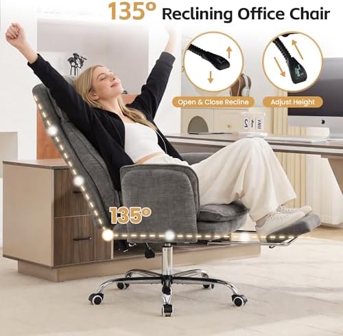 Big and Tall Office Chair, Footrest & Flip Armrest for Pets, Light Grey - Image 5