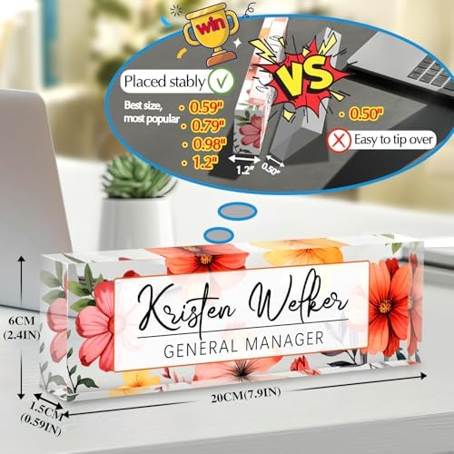 Custom Office Name Plate for Desk - Desk Name Plate Personalized Gifts for Coworkers, Boss, Employees, Teacher, Nurse - Office Desk Decor for Women Men - Employee Appreciation Gifts (Red Flower) - Image 2