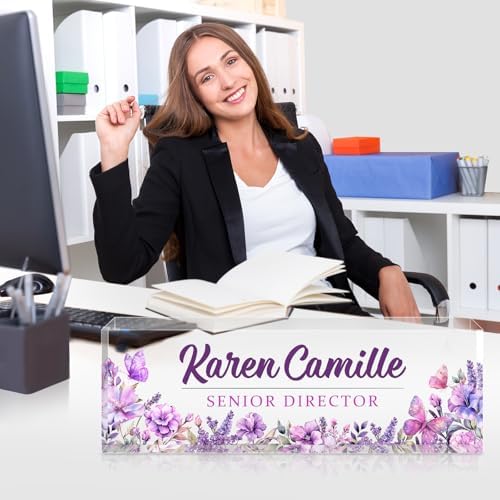 Custom Office Name Plate for Desk - Name Plate Personalized Gifts for Coworkers, Boss, Teacher, Social Worker - Acrylic Office Desk Decor for Women Men - Employee Appreciation Gifts (pink purple) - Image 6