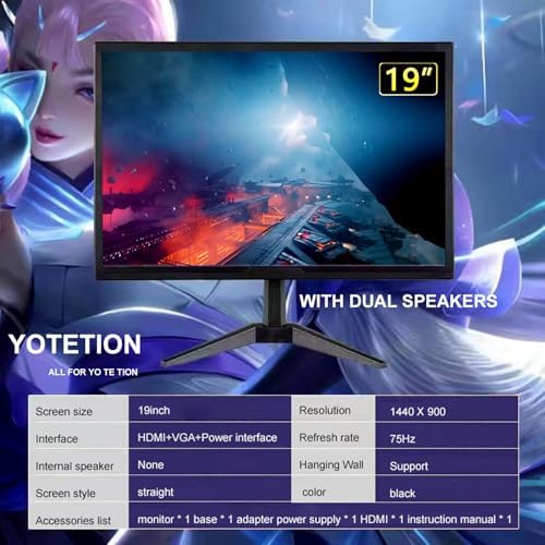 19-inch Full HD 75Hz Compact Thin Monitor with Audio, Suitable for laptops, desktops, and Computers, HD 1440 x 900p, Anti-Glare, LED Display, VGA/HDMI Interface - Image 5