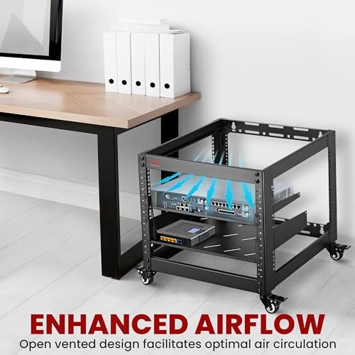 Pyle 10U Network Cabinet, Enclosed Network Rack with Lockable Door | Vented 1U and 2U Rack Shelves with 440 lb Capacity | Steel Construction, 19 in Standard Design | Hardware Included | Black - Image 2