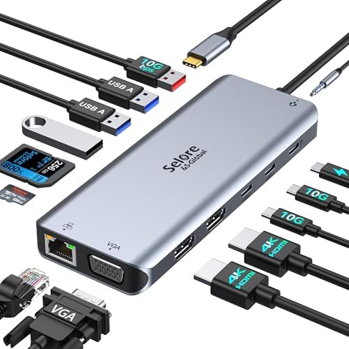 Selore USB C Docking Station Dual Monitor, 14-in-1 Laptop Docking Station by SeloreS-Global