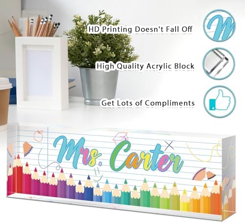 Teacher Office Name Plate for Desk Custom, Desk Name Plate Personalized, Teachers Office Desk Decor, Clear Acrylic Glass Block, Personalized Office Gifts for Teachers, Teacher Appreciation Gifts - Image 3
