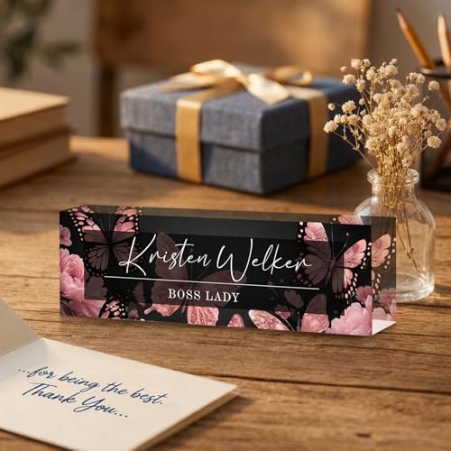 Personalized Name Plate for Desk Custom Desk Name Plate Acrylic Office Desk Accessories Decor for Women Teacher Nurse Boss Employee Appreciation Gifts for Mother Name Plates Butterfly Design - Image 3