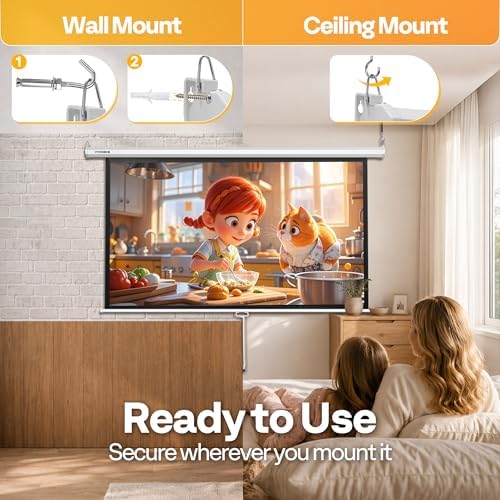 VIVOHOME 72 Inch 16:9 Pull Down Projector Screen, White - Image 4