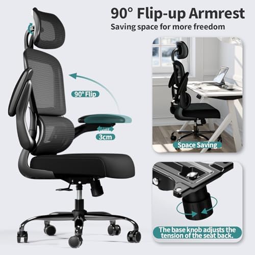 TRALT Office Chair Ergonomic Desk Chair with Lumbar Support Black, 7 - Image 6